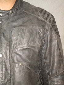 GREY RACER LEATHER JACKET