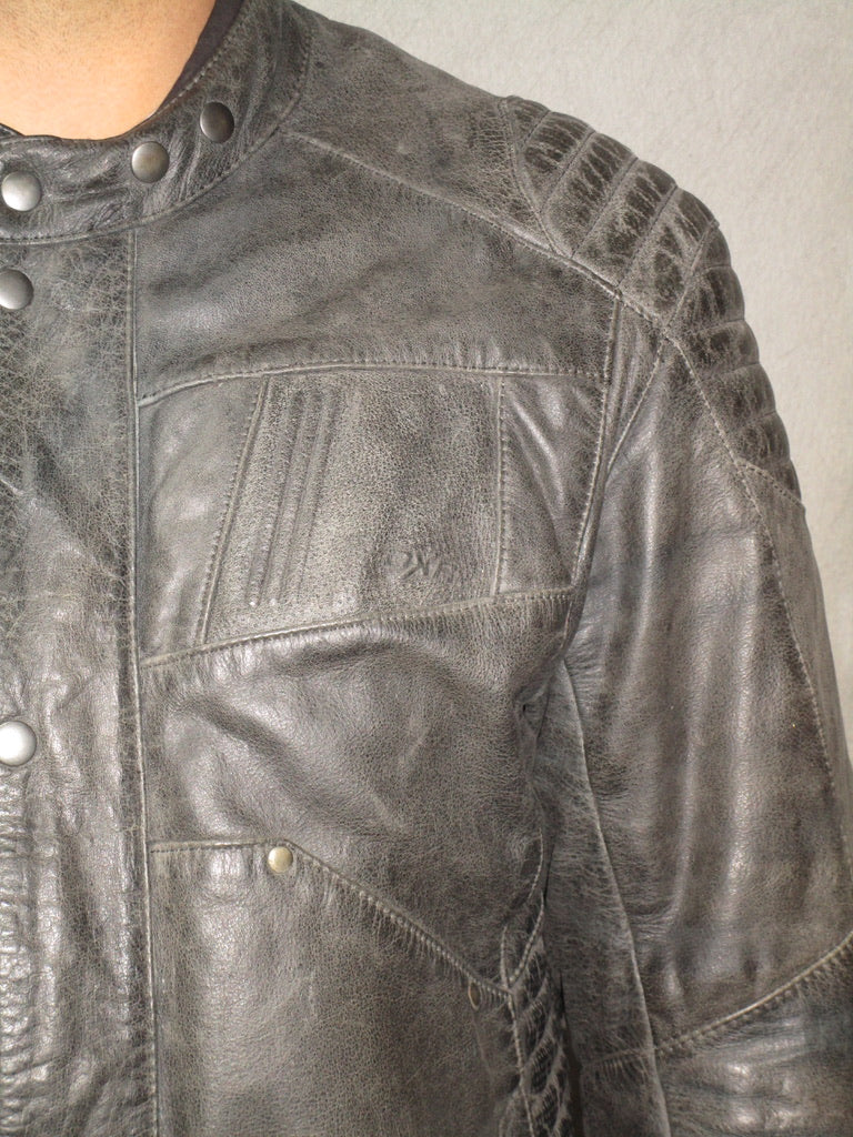 GREY RACER LEATHER JACKET
