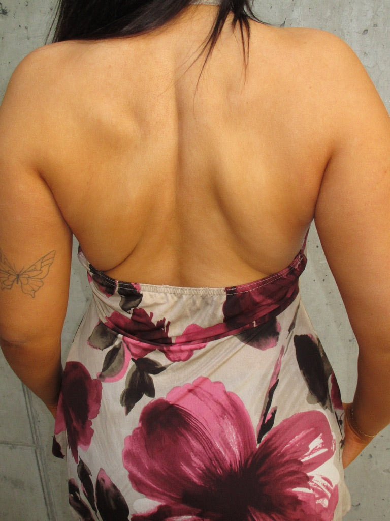 CREAM FLOWER HALTER TOP