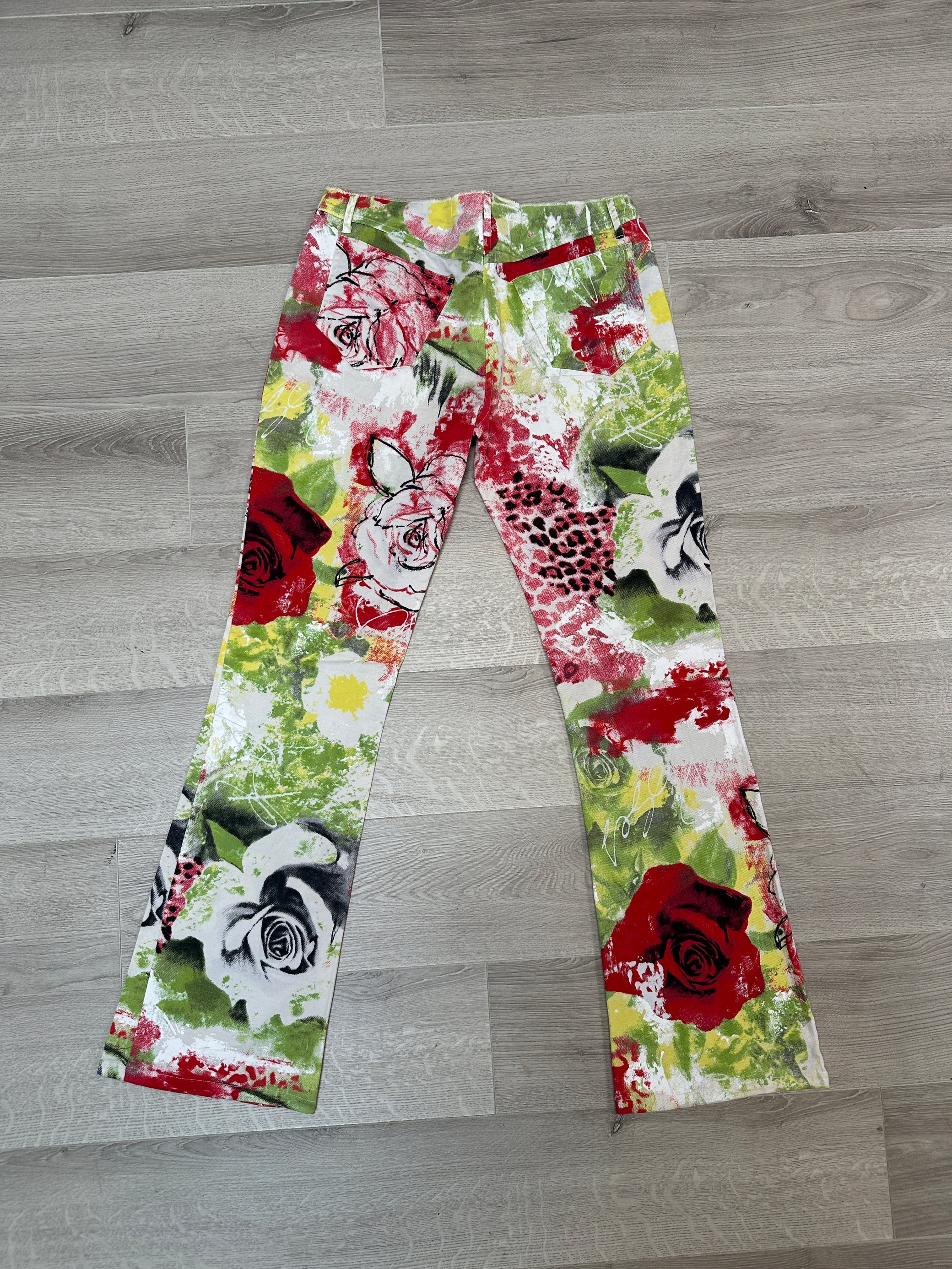 RED &amp; GREEN PRINTED JEANS