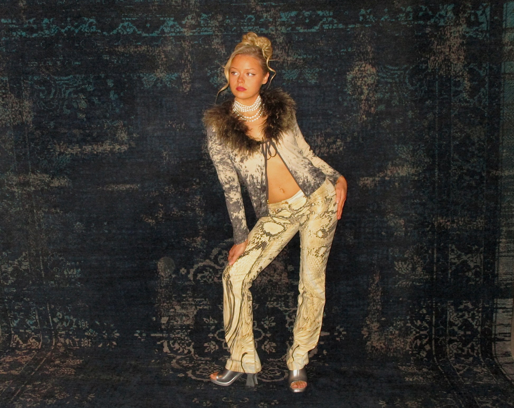 ROBERTO CAVALLI HORSE PRINT &amp; FUR CARDIGAN