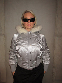 SILVER JACKET WITH A HOOD