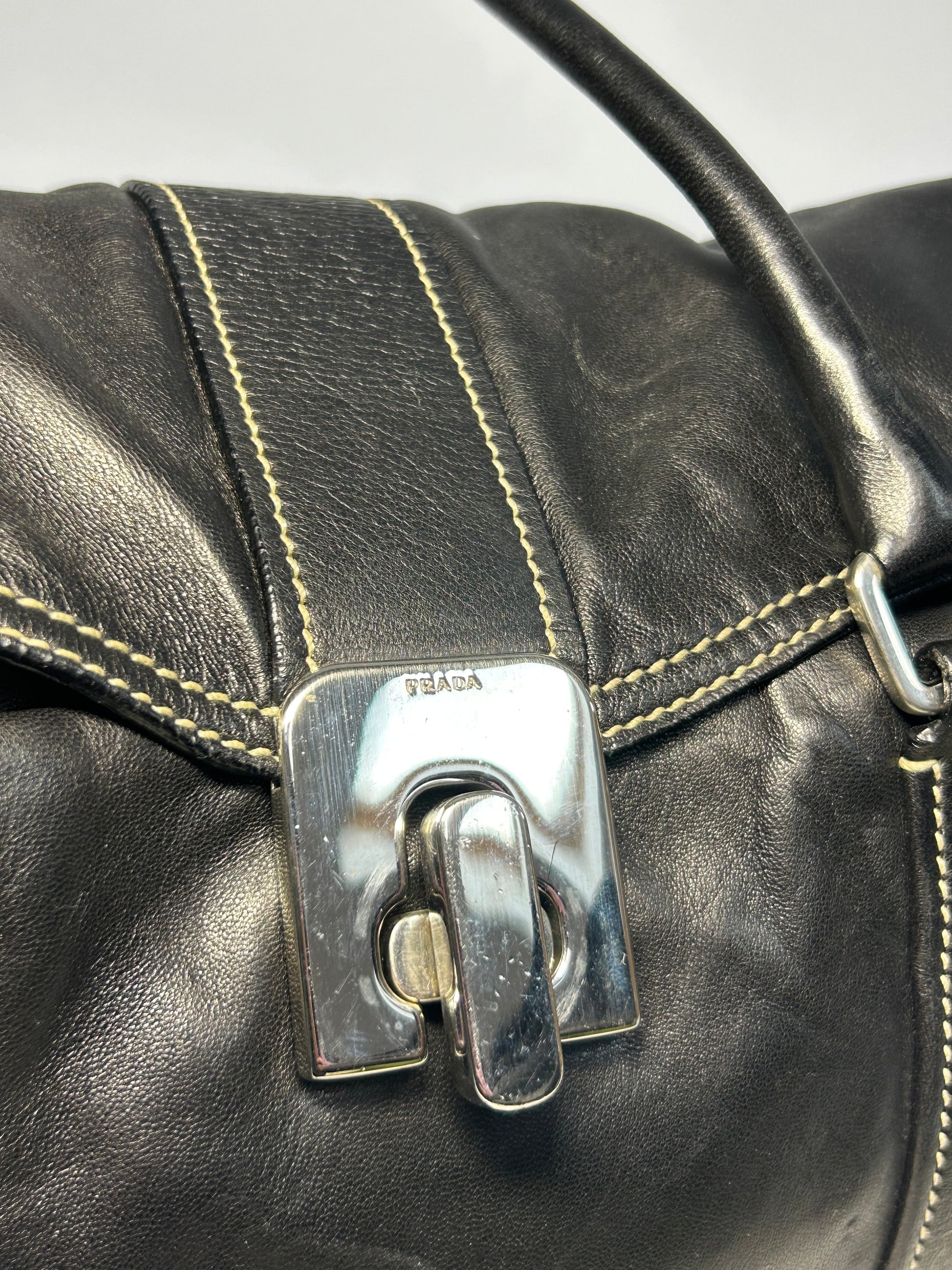 PRADA LEATHER FLAP SHOULDER BAG