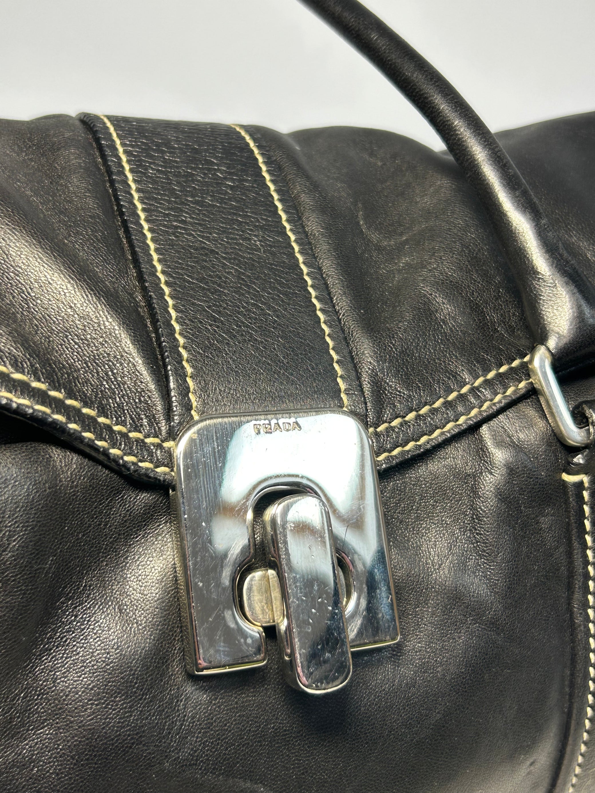 PRADA LEATHER FLAP SHOULDER BAG