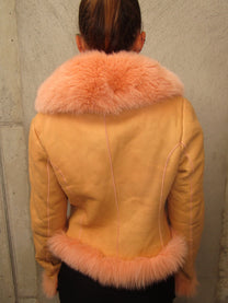SALMON PINK JACKET WITH FOX FUR COLLAR