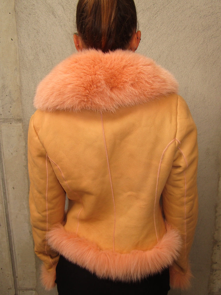 SALMON PINK JACKET WITH FOX FUR COLLAR