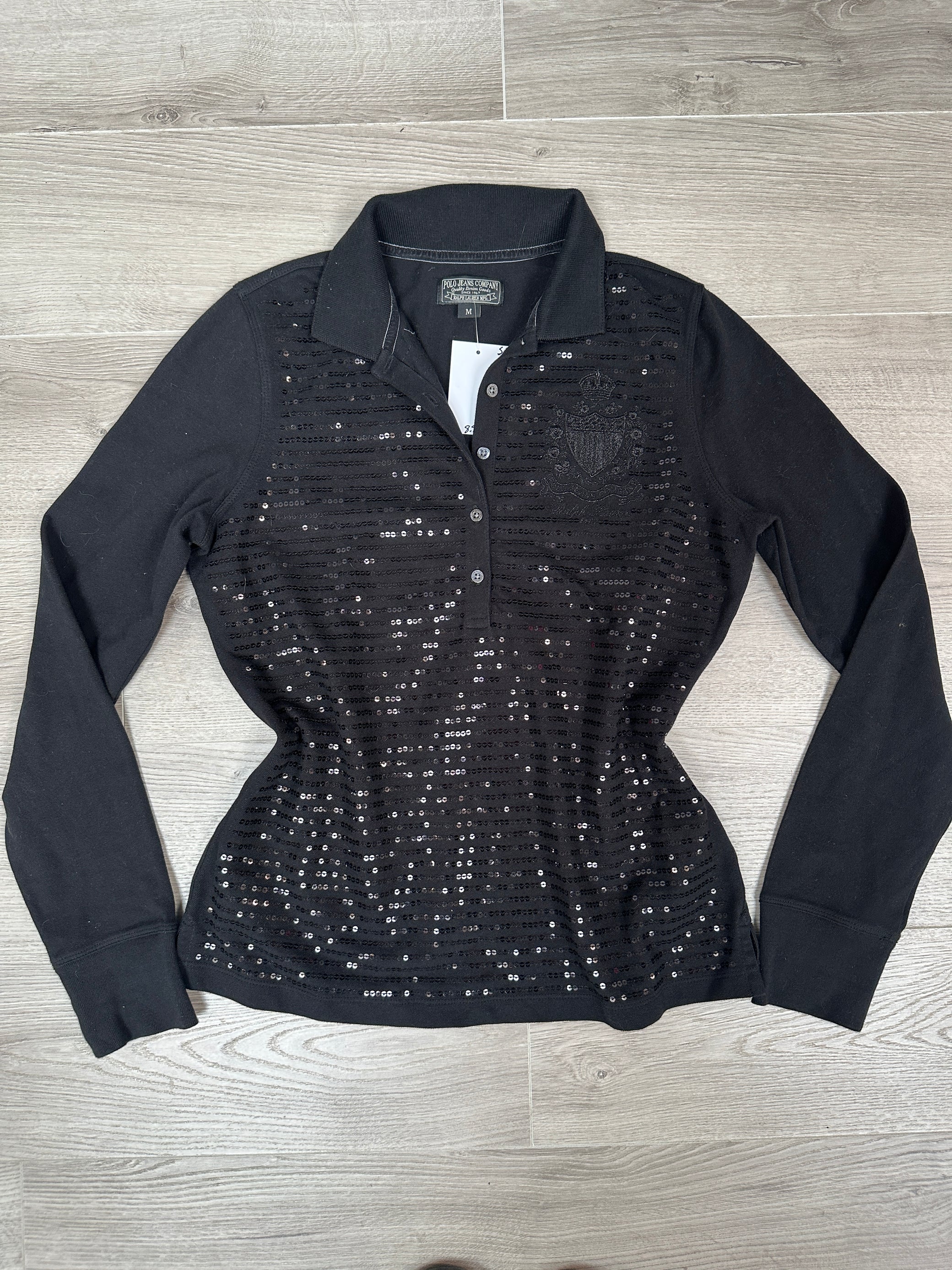 BLACK SEQUIN RALPH LAUREN POLO LONGSLEEVE
