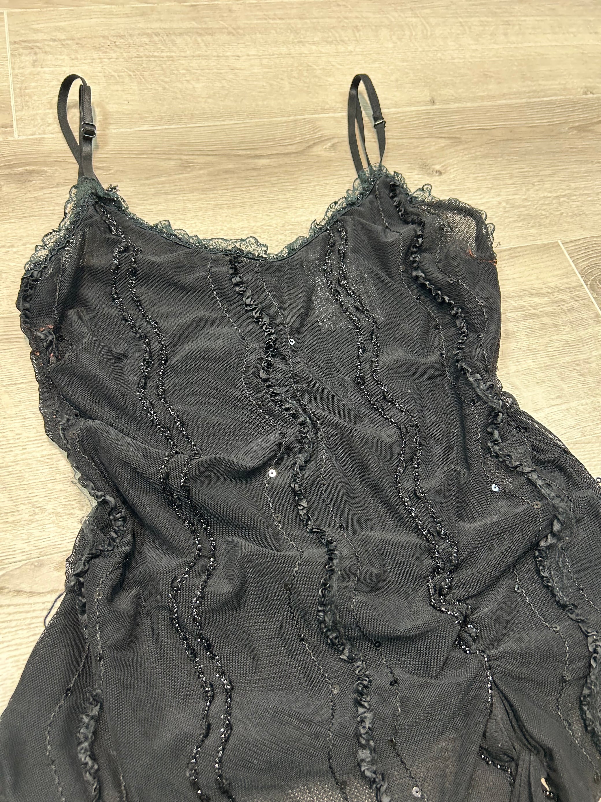 BLACK MESH TOP WITH SEQUINS