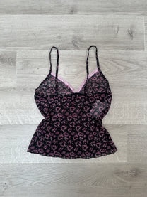 BLACK &amp; PINK MESH FLOWER TOP