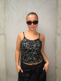 BLACK &amp; SILVER SEQUIN TOP