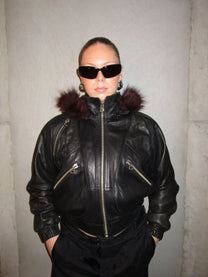 LEATHER JACKET WITH FUR HOOD
