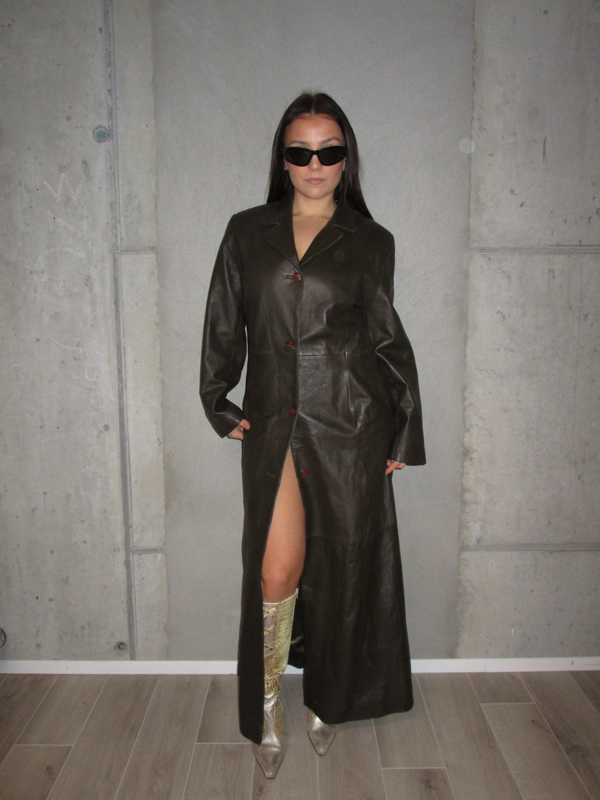 DARK GREEN LEATHER COAT