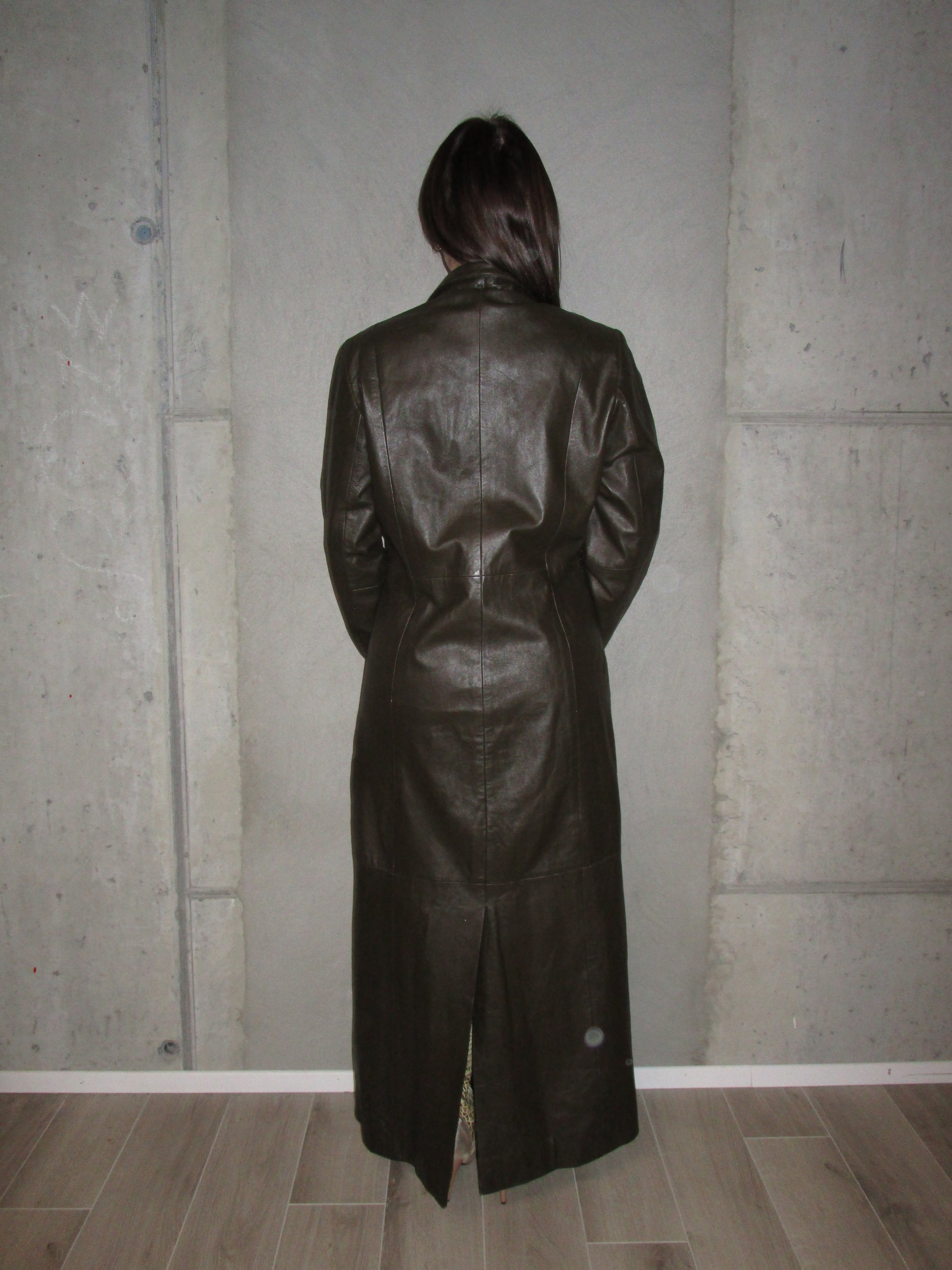 DARK GREEN LEATHER COAT