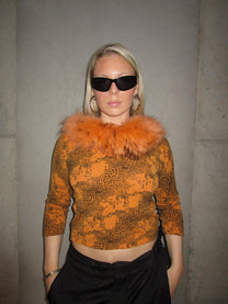 ORANGE QUARTER SLEEVE WITH FOX FUR COLLAR